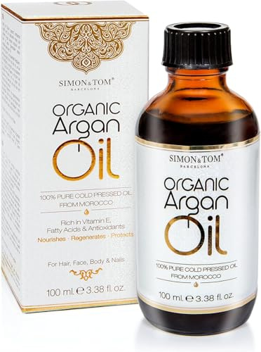 Simon&Tom Pure Argan Oil moisturises dry skin, face, hair & nails, 100 ml | Organic Suitable Cuticles with Vitamin E Made in Spain