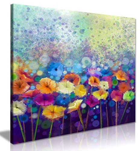 Abstract Floral Flower Watercolor Nature Painting Canvas Wall Art Picture Print (16 x 16 Inch)