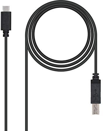 NANOCABLE 10.01.2201 - Cable para Impresora 3A USB 2.0 a USB-C, Ideal para conectar Dispositivos con USB-C a impresoras, hasta 3 Amperios de Carga, Tipo C/M-B/M, Macho-Macho, Negro, 1 MTS