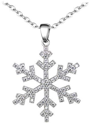 BiBeary Damen elegant 925 Sterling Silber Zirkonia CZ Schneeflocke Winter Weihnachten Chain Pendant Halskette Kette klar