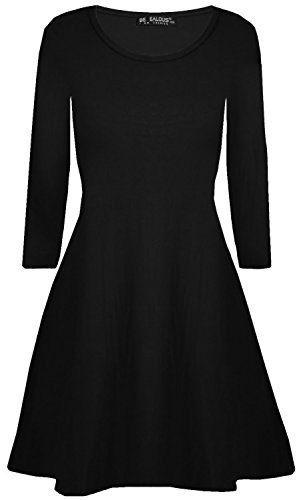 Fashion Star Womens Plain Jersey Flared Party Swing Dresses Black Plus Size (UK 16/18)