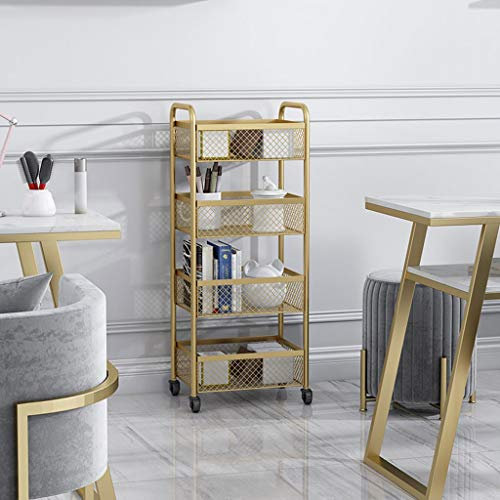 3/4-Regal Metall und Tray Bar, Küche, Mehrzweckwagen, Küche Rolling Bar Cart mit Rädern-Gold (Color : Gold, Size : Four floors)