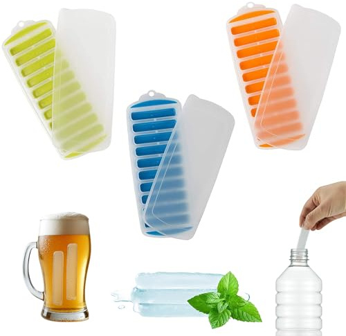 Wasserflasche Eiswürfelform - 3 Stück Schnellgefrieren Eiswürfelformen mit 10 Eiswürfelschlitzen - Silikon Eiswürfelform Set Macht 30 Eiswürfel - Eiswürfelform Silikon Set von Lily's Home Mit Deckel