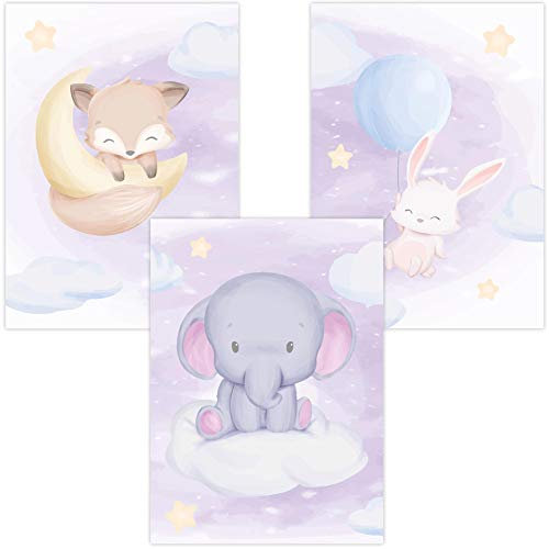 Emadele premium Poster Set fürs Babyzimmer – 3 Zauberhafte, pastellfarbene Kunstdrucke fürs Kinderzimmer - Mädchen & Jungen - DIN A4 ohne Bilderrahmen - Klimaneutraler Druck MADE IN GERMANY