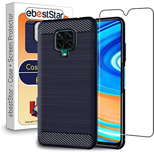 ebestStar - Cover per Xiaomi Redmi Note 9 PRO / 9S, Custodia Protezione Carbonio Design, TPU Morbida Antiurto, Blu scuro + Vetro Temperato