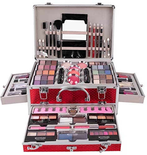 JasCherry Schminkkoffer Multifunktions Schmink Kosmetik Make-up Set mit Lipgloss, Lidschatten, Blush Rouge, Pressed Powder Pulver - Schminkset Etui Box für Gesicht, Augenbraue, Augen und Lippen #3