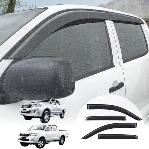Windabweiser für Toyota Hilux 2005–2016, Toyota-Hilux-Zubehör, JHCHAN Hilux Vigo MK7 Doppelkabine Autofenster-Regenschutz, Schilder für Sonnenblenden (D4D/HL2/HL3/Invincible/DL/DLX/SR/SR5/R4)