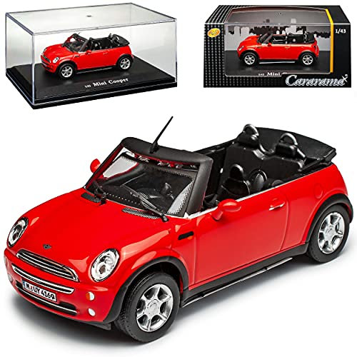 Cararama Mini Cooper Cabrio Rot R52 2004-2008 mit Sockel und Vitrine 1/43 Modell Auto