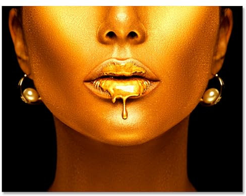 wandmotiv24 Leinwandbild Gold Collection, Querformat, Frau in Gold, tropfende Farbe M0168