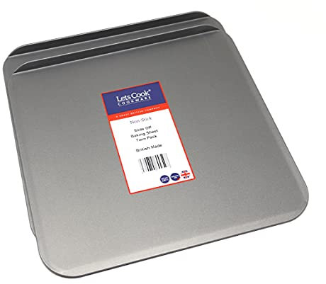 Lets Cook Cookware - Set of Two - Slide Off Baking Cookie Sheets, British Made with Teflon Non Stick