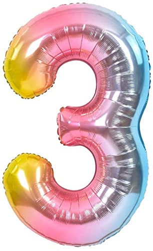 Luftballon 3. Geburtstag Zahl 3 Mehrfarbig Pastell XXL Riesen Folienballon 100cm Geburtstagsdeko Ballon Zahl Deko zum Geburtstag. Fliegt mit Helium.