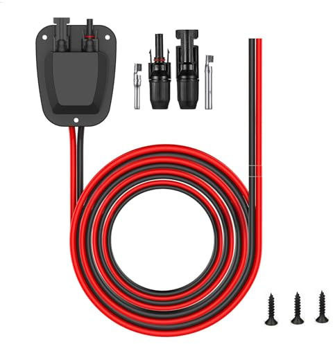 Solar Double Cable Entry Gland Installed Solar Panel Extension Cable- 10AWG Solar Cable Solar Panel Cable 20Ft with Solar Connectors for RV, Campervan, Solar Project Campervan,