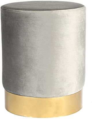 Harbour Housewares Round Velvet Pouffe - Luxe Living Room Bedroom Dressing Table Accent Footstool - 29 x 36cm - Grey