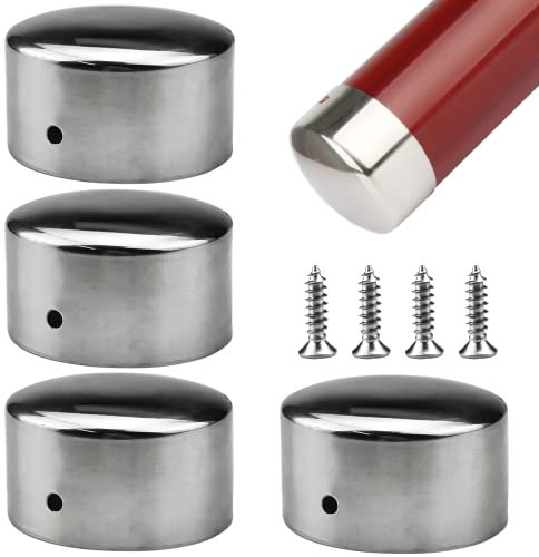 Lechengjia Endkappen für Handlauf, für 59.6 mm Handlauf, runde Edelstahl-Endkappen (2 Paar), mit 4 Edelstahlschrauben