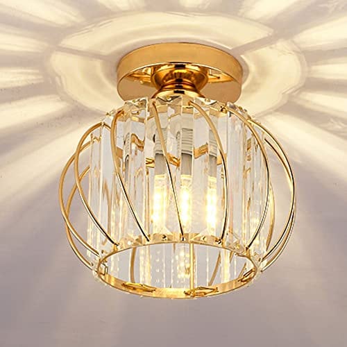 Luz de Techo de Cristal Moderna,E27 Lámpara de Techo LED Mini Candelabro de Cristal para Cocina, Comedor, Dormitorio, Pasillo, Entrada (oro)…