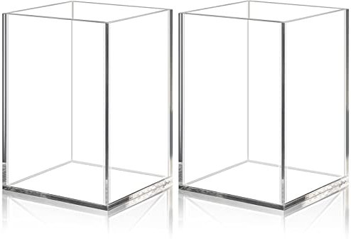 Uquelic Pot à crayon en acrylique transparent | 2 Pack porte-stylo acrylique carré | Rangement pinceaux maquillage | Organisateur de bureau
