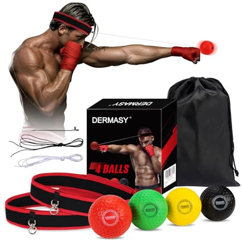 Dermasy Verbesserter Box-Reflexball, Box-Trainingsball mit Kopfband, perfekt für Beweglichkeit, Reaktion, Schlaggeschwindigkeit, Fitness, neueste Boxausrüstung für Erwachsene und Kinder (4 Bälle)