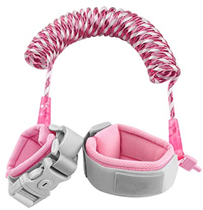 Guinzaglio per bambini con cinturino di sicurezza, rotazione a 360°, fascia elastica (rosa)