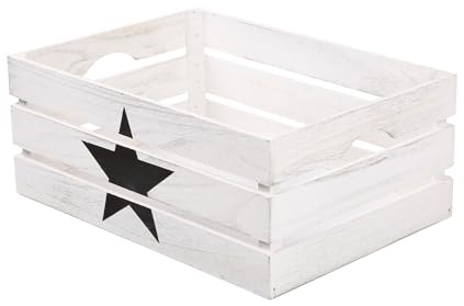 Wickerfield Lovely Wooden Crates with Star Pattern Wooden Storage Box Wooden Tray Wooden Shelves Wooden Gift Box White (Large)