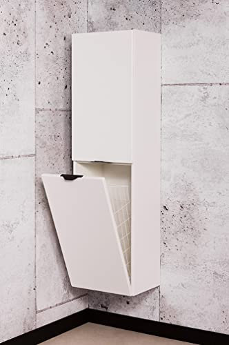 Quentis Badmöbel Badschrank VICTA/Victor (weiß matt/schwarz matt/Eiche Natur), Badezimmer Hochschrank mit 2 Türen, inkl. Wäschekorb, vormontierte Lieferung (weiß matt)