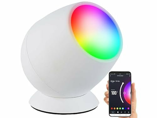 Luminea Home Control Stimmungslicht: Smarte WLAN-Stimmungsleuchte, RGB-CCT-LEDs, 210 lm, 2,2 W, USB, weiß (WLAN-Stimmungslicht, LED-Leuchte dimmbar, Kabellose Stehlampe)
