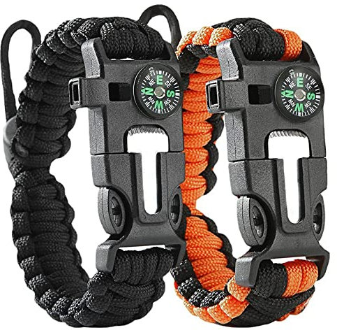Flintronic Bracelets de Survie en Paracorde, Bracelets en Paracorde de Survie en Plein Air, Silex + Allume-Feu + Boussole + Sifflet +Mini Scie, Bracelets de Survie en Paracorde