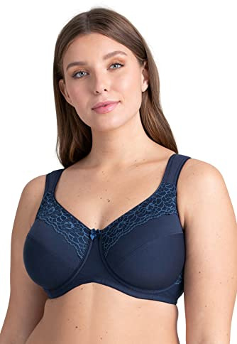 Miss Mary of Sweden Minimizer Underwired Bra Cotton Now Flatcup 42F Dark Blue