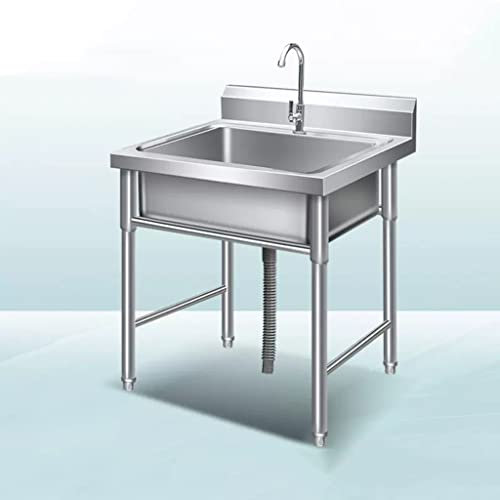 Évier de Jardin Intérieur Extérieur, Mobile Évier Cuisine 1 Bac Evier INOX de Cuisine sur Pied Plan de Travail Évier Indépendant avec Froid Robinet, Facile à Nettoyer