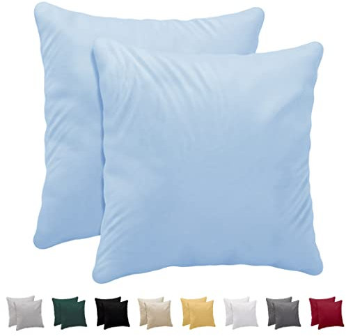 Kissenbezug 50x50 aus 100% Baumwoll-Jersey (2er Set) 150 g/qm - Hellblau - Mit Reißverschluss - Twinzen Kissenbezüge 50 x 50 cm - Kissenhülle Öko Tex Zertifiziert - Ultra weich und atmungsaktiv