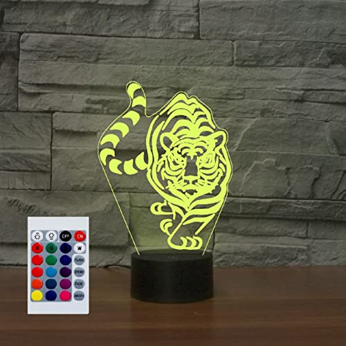 SUPERHONGJIHAO Nachtlicht für Kinder 3D Tiger LED Lampe mit Fernbedienung 16 Farbwechsel