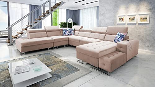 All4All Ecksofa Hugo X 362x293cm - Schlaffunktion - Bettkasten - U-Form - Couch - Eckcouch - Schlafsofa - Sofaeck - Bett - Wohnlandschaft - Magic Velvet 2264 Seite Rechts 26