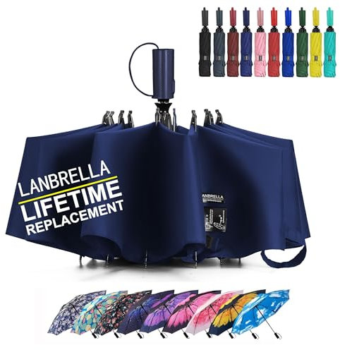 LANBRELLA Regenschirm, kompakt, umgekehrt, zusammenklappbar, automatisches Öffnen, automatisches Schließen, C2.4, Marineblau