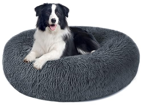 Hundebett Katzenbett Flauschig Rund aus Plüsch - Donut Kuscheliges Hundekissen Hundekorb Waschbar S/M/L/XL/XXL für Kleine, Mittelgroße & Große Hunde, Katzen und Andere Haustiere (XL-70cm, Dunkelgrau)