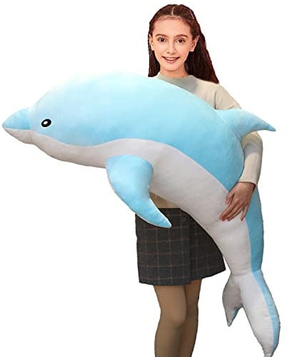 Aiuidun Delfin Kuscheltier,Stofftier Delfin Plüschtier Plüschkissen Superweiches Meerestier Plüschspielzeug Puppen für Jungen Mädchen Schlafkissen Geschenk (70cm/27.55inch, Blue)