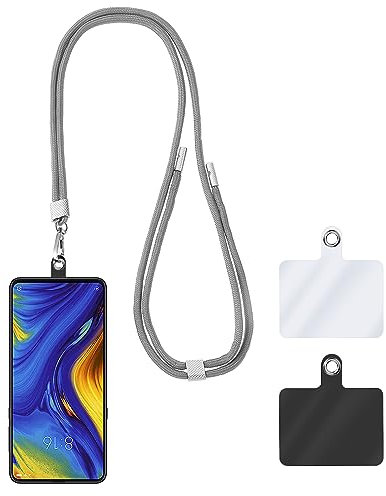 Cobee Universelle Handy Lanyards, verstellbare, abnehmbare Nylon Umhänge Handygurte um den Hals mit 2 Tether Handy Patches kompatibel mit Smartphones Ausweishaltern Geldbörsen (grau)