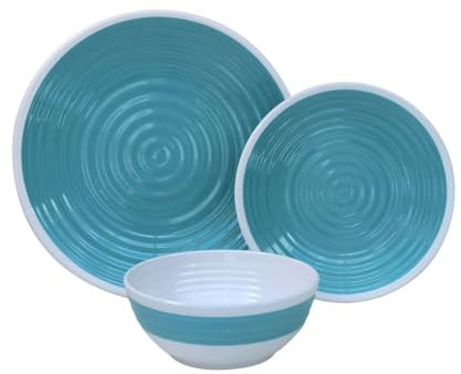 Premium 12pc Melamine Plate and Bowl Dinner Set Camping Tableware (Blue)