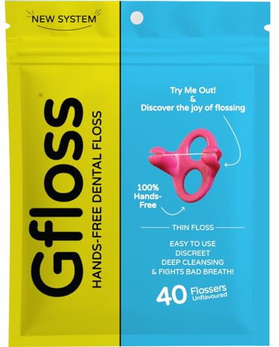 Gfloss Handfreie Zahnseide – 40 Stück – einfach zu bedienen und diskrete Zahnseide für Erwachsene | Zahnseide für unterwegs