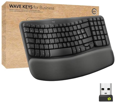 Logitech Wave Keys for Business, Wireless Ergonomic Keyboard with Cushioned Palm Rest - Graphite, QWERTY Spanish Layout