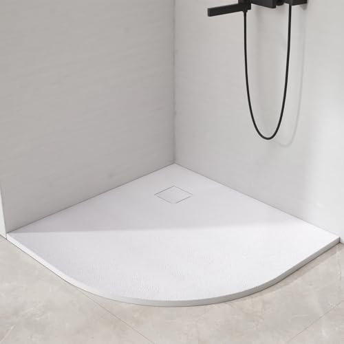 EMKE Plato de ducha de 90 x 90 cm, diseño de círculo, esquina plana, plato de ducha 90 x 90 cm, antideslizante, recortable, SMC, color blanco