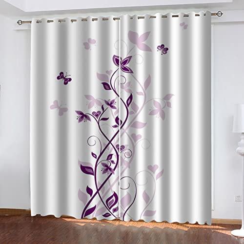 Tende Oscuranti Per Interni 3D Farfalla Fiore Viola Astratto Tende Moderne Con Anelli, Tenda Oscurante Termica Per Camera Da Letto E Soggiorno, 140x240 Cm Tende Termiche Isolanti Per Interni Morbid