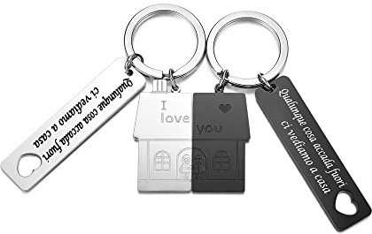 Zysta Coppia Portachiavi Casa Incisione Ci Vediamo a Casa per Lui e Lei Portachiavi Casetta Puzzle Diviso Personalizzabili Nomi Testo per Fidanzati Porta Chiavi I Love You Regalo Coppia Nuova Casa