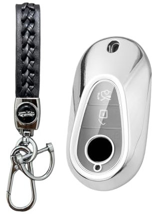 MEDZUK Schlüsselhülle Kompatibel mit Mercedes-Benz GLC X254 2022-2024 2025 Autoschlüssel Hülle Schutz, Schlüsselgehäuse Zubehör mit Schlüsselanhänger (Silber)