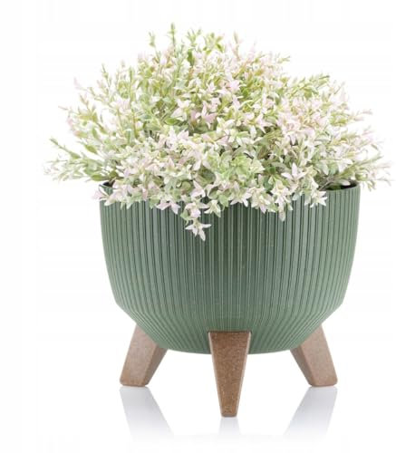 HowHomely Deko Blumentopf mit 3 Beinen Hoch 23 cm - Grün Blumenübertopf - Langlebige und Leichte Übertopf 30 cm Durchmesser