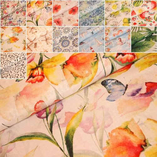 Dekostoffe Bedruckt Meterware - maritimer Stoff, Heimtextilien Blumen, Baumwoll Mischgewebe - Ottomanestoff - Frühlingstoffe *Ab 50cm, Farbe: 021 Sommerwiese