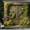 ABAKUHAUS Rustique Rideau de Douche, Porte De Grange Florale Fleurs Estivales Campagnardes Bois De, Material Resistente al Agua Durable Estampa Digital, 175 cm x 200 cm, Vert Fougère Sépia et Jaune