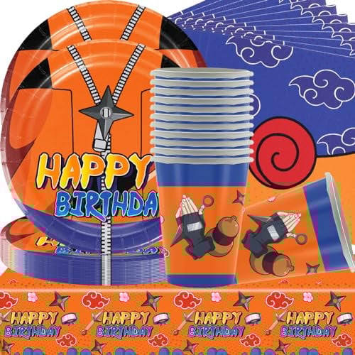 Vajilla infantil, Anime Vajilla,Vajilla De Fiesta, Fiesta Cumpleaños Vajilla, Vajilla Reutilizable Party Supplies, Cumpleaños Suministros para Fiestas de Platos,Plato,mantel Servilletas,Vasos,(61PCS 2