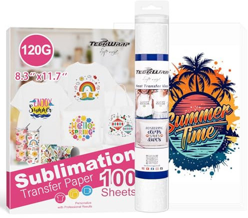 TECKWRAP Sublimationspapier, 21,6 x 29,4 cm, 100 Blatt, 120 g/m², Arbeit mit Sublimationsdrucker und Sublimationstinte, Glitzer-Weiß, HTV-Wärmetransfer-Vinyl, 30,5 x 152,4 cm, für Polyester-T-Shirts,
