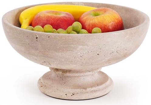 SPESHSTONES Obstschale aus Marmor 25,4 cm – handgefertigte dekorative Servierschale aus Travertin für Küche, Esszimmer oder Couchtisch, ideal für Obst und Snacks (Travertine Earthy Shade)