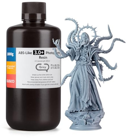 ELEGOO ABS-Like Resin 3.0 Plus, Verbessertes 3D-Drucker Photopolymer Harz, Höhere Hitzebeständigkeit, Schnelle Aushärtung, Hohe Präzision, Nicht Spröde, Grau 1000g