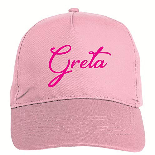 Gestickte Mütze Greta Rosa mit Klettverschluss, sportlich Ultras, aus Polyester, 5 Paneele mit Slogan, Weiß, One size